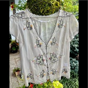 Anthropologie sheer taupe silk top vintage look 🌺